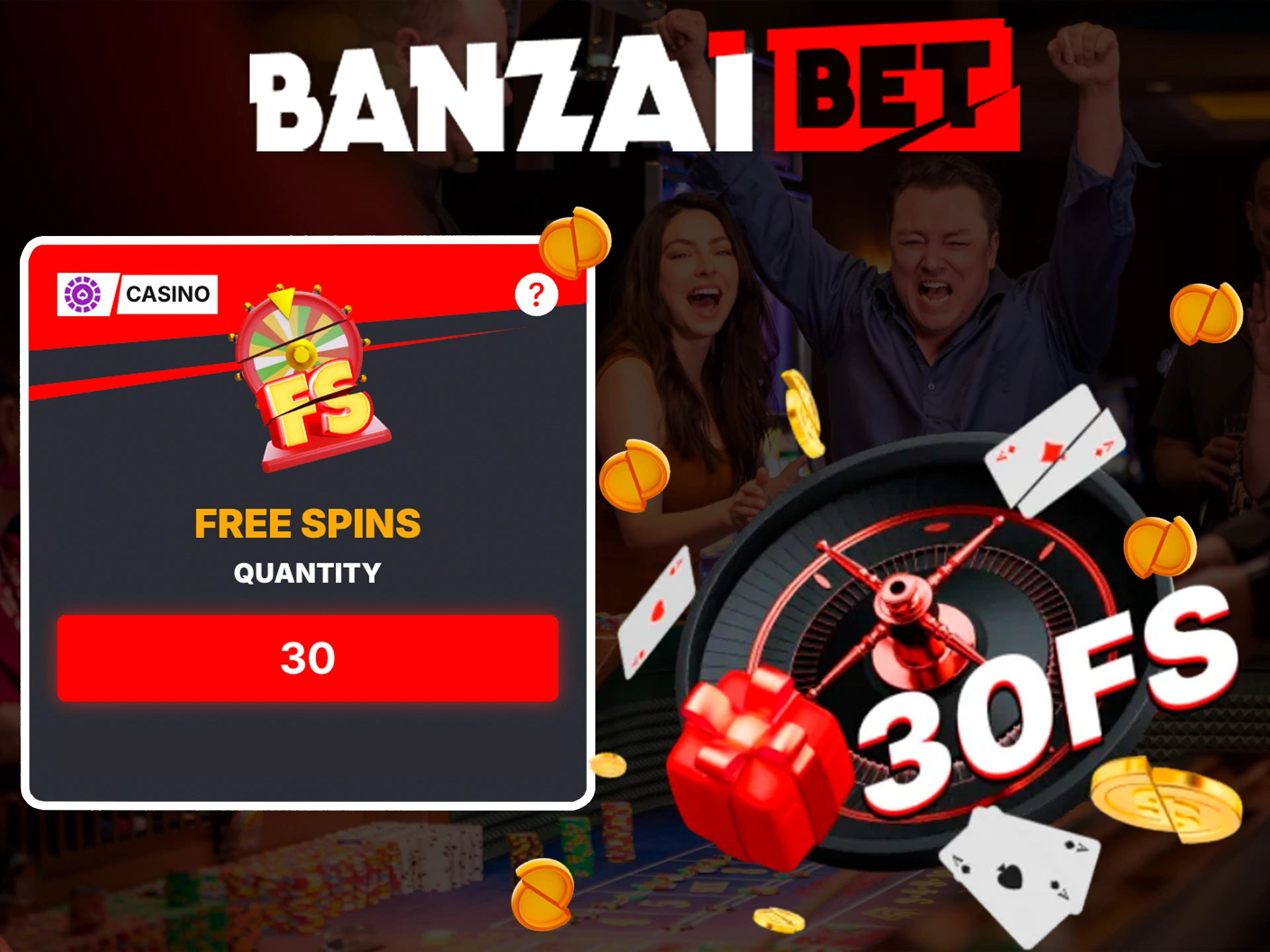 Get a no deposit bonus from Banzai bet casino after signing up.